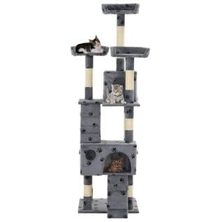 Arbre à Chat Griffoir Grattoir Niche Jouet Animaux Peluché Sisal 170cm Empreintes De Pattes Gris 37