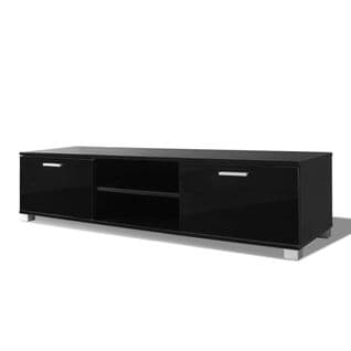 Meuble Télé Buffet TV Télévision Design Pratique à Haute Brillance Noir 140 Cm 2502219