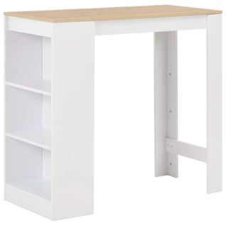 Table Haute Mange Debout Bar Bistrot Avec Étagère Blanc 110 Cm 0902052