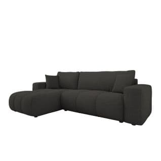 Canapé D’angle à Gauche En Tissu Noir, Convertible Lit Et Coffre De Rangement, Forin