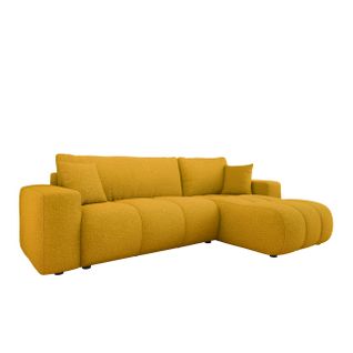 Canapé D’angle à Droite En Tissu Jaune, Convertible Lit Et Coffre De Rangement, Forin