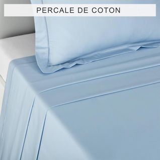 Drap Plat Percale Coton Tertio®  Bleu -180 X 290
