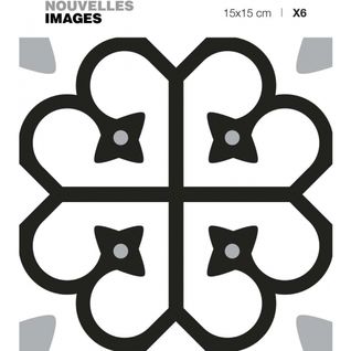 Stickers Motif Floral Noir Et Blanc 15 X 15 Cm (lot De 6)