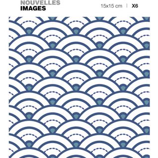 Stickers Vague Seigaiha Japonaise Bleue 15 X 15 Cm (lot De 6)