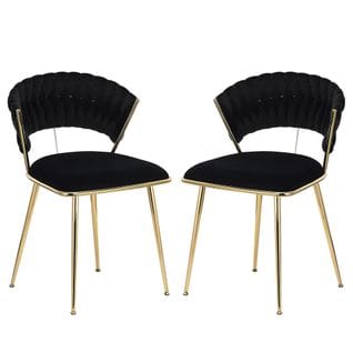 Chaises De Salle à Manger - Pieds En Métal Plaqué Or - Matière Velours - Lot De 2- Noir