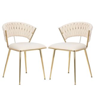 Chaises De Salle à Manger - Pieds En Métal Plaqué Or - Matière Velours - Lot De 2- Beige