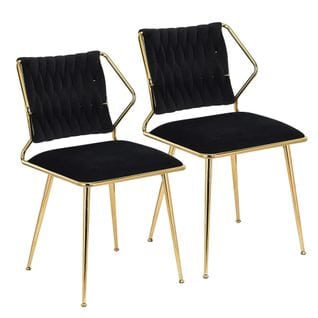 Lot De 2 Chaises Salle à Manger - Pieds En Métal Plaqué - Velours - Noir