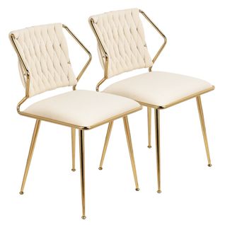 Lot De 2 Chaises Salle à Manger - Pieds En Métal Plaqué - Velours - Beige