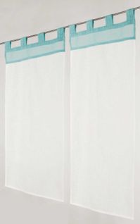 Paire De Vitrages Voile Aspect Lin - 45x90 Cm - Bleu Ciel