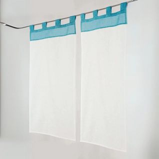 Paire De Vitrages Voile Aspect Lin - 45x90 Cm - Bleu