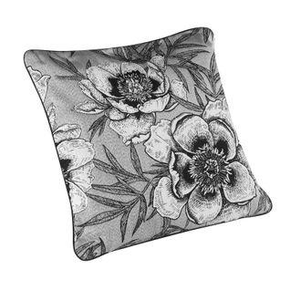 Coussin Passepoilé Aux Impressions Florales - 45x45 Cm - Gris Perle