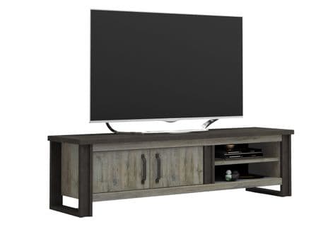 Meuble TV 2 portes L.204  cm BAXTER imitation chêne gris