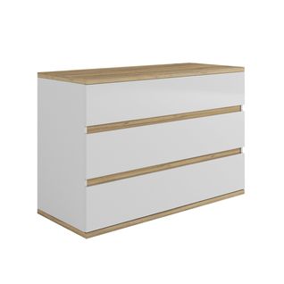 Commode 3 tiroirs L. 120 cm MIA blanc brillant/chêne