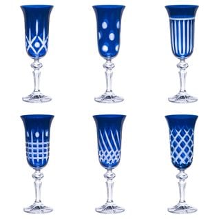 Coffret De 6 Flûtes 15 Cl En Cristal Taillé Bleu