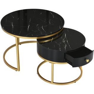 Table basse gigogne moderne, motif marbre brillant, ensemble de 2 tables basses rondes emboîtable