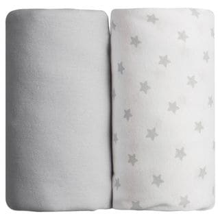 Lot De 2 Draps Housses En Coton 70x140 Cm - Gris + Imprimé Étoiles