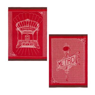 Lot De 2 Torchons En Jacquard De Coton Rouge Moyen 50x75