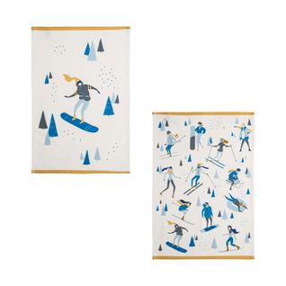 Lot De 2 Torchons Imprimés En Coton Bleu 50x75