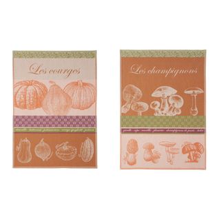 Lot De 2 Torchons En Jacquard Pur Coton Orange 50x75