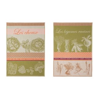 Lot De 2 Torchons En Jacquard Pur Coton Vert 50x75