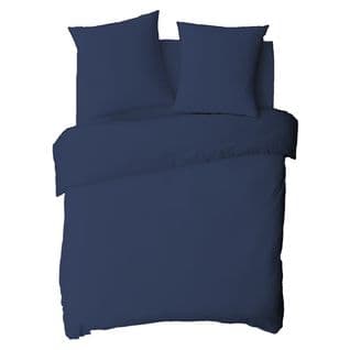 Coton Unis - Housse De Couette En Coton 57 Fils Unie Bleu 200x200cm