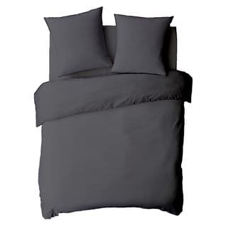 Coton Unis - Housse De Couette En Coton 57 Fils Unie Zinc 200x200cm