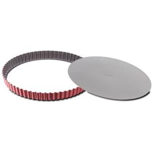 Moule A Tarte Delibake En Acier - Ø 30 Cm - Rouge Et Gris - Fond Amovible