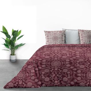 Parure De Lit Bio Vishka Bordeaux Avec Housse De Couette Et Taie(s) D'oreiller Imprimé 260 X 240 Cm