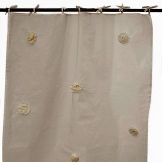 Rideau à Lacets Petites Fleurs Brodées Beige Naturel 110x250 - Fumee