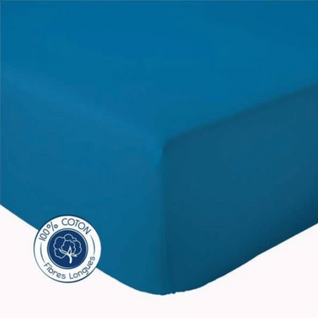 Drap Housse Uni Bonnet 30 Cm 100% Coton - 140x190 Cm - Bleu Encre