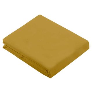 Drap Plat Uni En 100 % Coton - 180x290 Cm - Jaune Moutarde