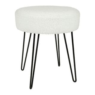 Tabouret Bouclette Blanc Pieds Métal Ostaria - Blanc