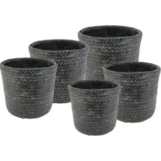 Cache Pot Rond En Bambou Patiné (lot De 5) Noir