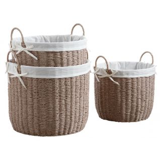 Corbeilles Rondes En Papier Cordé Taupe (lot De 3)