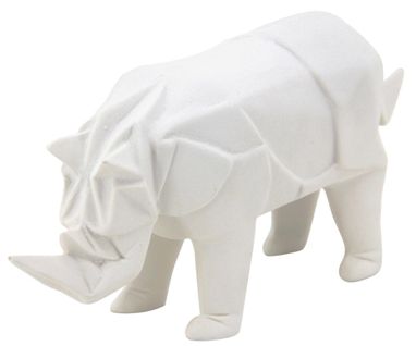 Rhinocéros Déco En Résine Blanche Origami