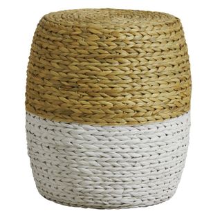 Tabouret Rond En Jacinthe Bicolore Naturel Et Blanc