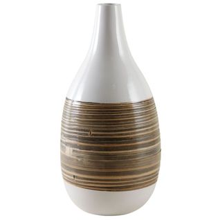 Vase Décoratif Bambou Naturel Et Laqué Blanc M2