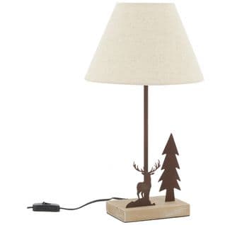 Lampe En Métal Et Bois Décor Forêt 1 Cerf + 1 Sapin