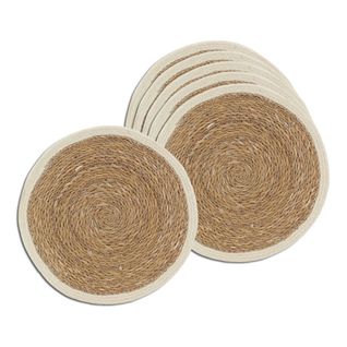 Sets De Table Ronds En Jonc Naturel Et Jute Teinté (lot De 6) Naturel Et Blanc