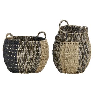 Corbeilles Boules En Jonc Naturel Et Noir (lot De 3)