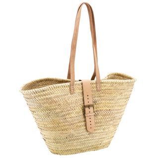 Sac En Palmier Et Cuir Beige