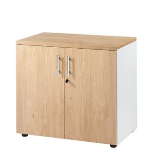 Armoire De Bureau Basse 2 Portes Blanc + Chêne Clair Ineo