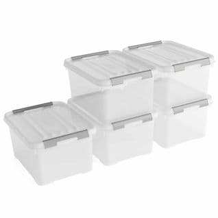 Boîtes De Rangement Handy+ 5 PCs Avec Couvercle 15l Transparent