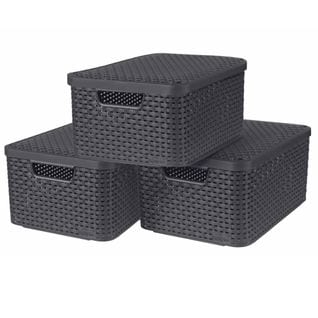 Boîtes De Rangement Style Avec Couvercle 3 PCs M Anthracite