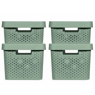 Boîtes De Rangement 4 PCs Avec Couvercle 11l+17l Vert