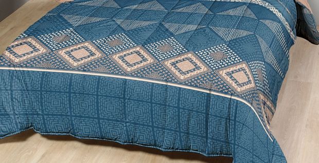 Couette Légère Imprimée Ethnic Blue/non Tissé Blanc - 2 Personnes 220x240 - Legere