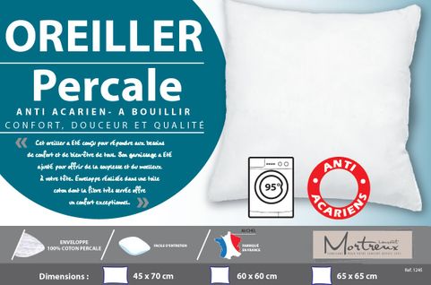 Oreiller ferme coton percale - 65 x 65 -700grs