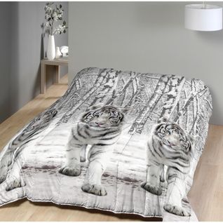 Couette Imprimée Tigre Blanc, 140x200cm,  550gr/m² Chaude,  100% Microfibre