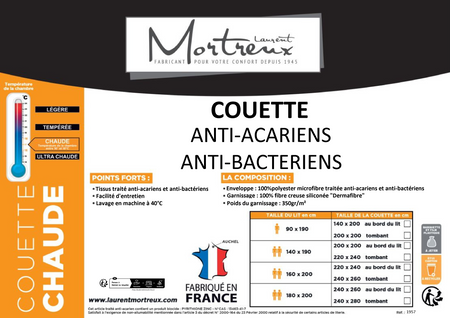 Couette Chaude Anti-Acariens et Anti-Bactériens - 2 Personnes 240x260 - Spécial Hiver