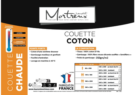 Couette Chaude Coton - 2 Personnes 220x240 - Spécial Hiver